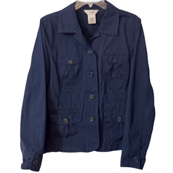L.L. BEAN Jacket Cotton Women's Size 12‎ Lightweight Cinched Waist Pockets Blue - Picture 9 of 9